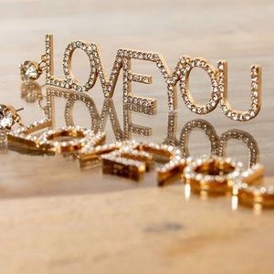 "Love You" Full Rhinestone Letter Tassel Earrings (J11)